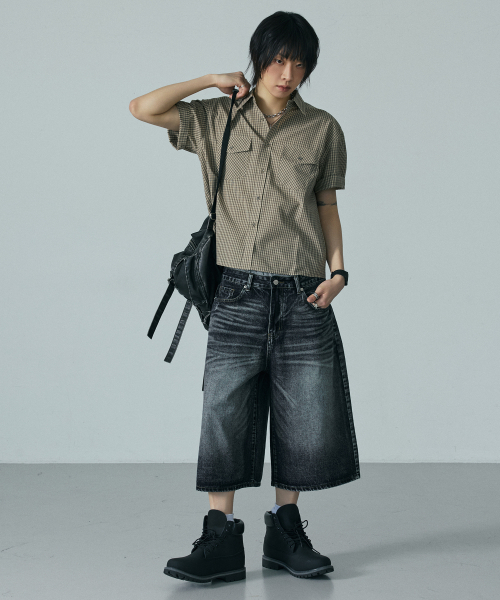 LXT（エルエックスティー）の「キャットブラシウォッシングデニムワイドバermudaパンツ[ブラック]（その他パンツ・メンズ・その他・X-LARGE/LARGE/MEDIUM/SMALL）」の7枚目の写真