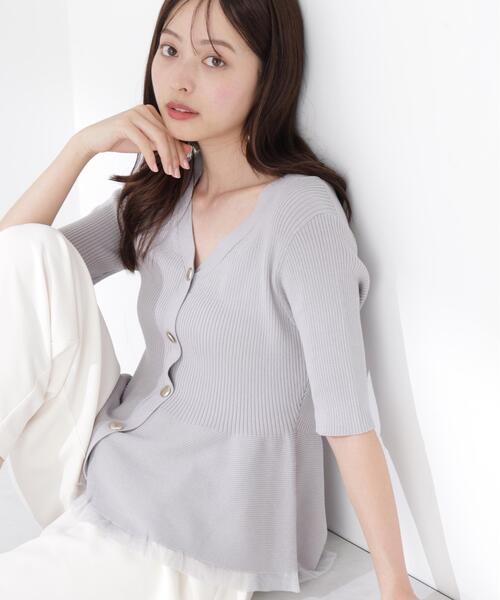 PROPORTION BODY DRESSING(プロポーションボディドレッシング)の「【ブラック/ホワイト追加生産】部分シアーペプラムニット / 1216270606(ニット/セーター・レディース・ホワイト系その他/グレー/ブラック/ピンク・SMALL/MEDIUM)」の6枚目の写真