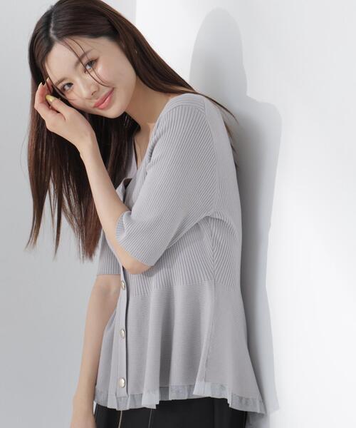 PROPORTION BODY DRESSING(プロポーションボディドレッシング)の「【追加生産決定!】部分シアーペプラムニット / 1216270606(ニット/セーター・レディース・ホワイト系その他/グレー/ブラック/ピンク・SMALL/MEDIUM)」の3枚目の写真