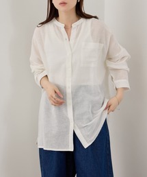 Free Nature インド綿麻バンドカラーシャツ