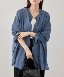 Free Nature インド綿麻バンドカラーシャツ