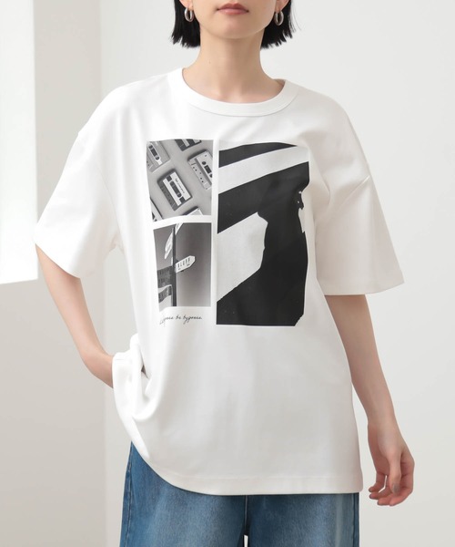 for/c(フォーシー)の「ロング丈フォトプリントTシャツ【サスティナブル】(Tシャツ/カットソー・レディース・チャコールグレー/オフホワイト・L/M)」の2枚目の写真