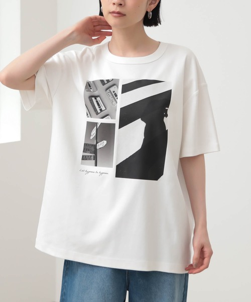 for/c(フォーシー)の「ロング丈フォトプリントTシャツ【サスティナブル】(Tシャツ/カットソー・レディース・チャコールグレー/オフホワイト・L/M)」の5枚目の写真