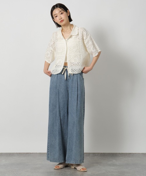 LAKOLE(ラコレ)の「レース編み柄シャツ半袖 / 667838(シャツ/ブラウス・レディース・ブラック/セージグリーン/アイボリー・FREE)」の21枚目の写真