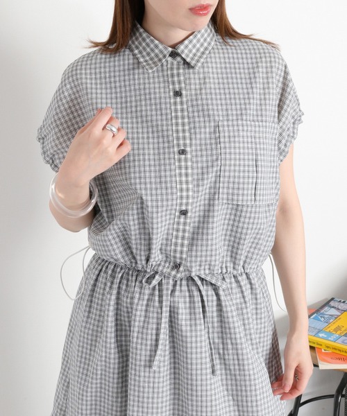 cepo(セポ)の「〈セットアップ対応〉チェックパッチワークドロストシャツ(シャツ/ブラウス・レディース・ホワイト系/ブラック系・M)」の1枚目の写真
