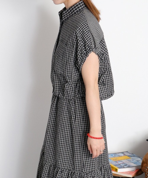 cepo(セポ)の「〈セットアップ対応〉チェックパッチワークドロストシャツ(シャツ/ブラウス・レディース・ホワイト系/ブラック系・M)」の4枚目の写真