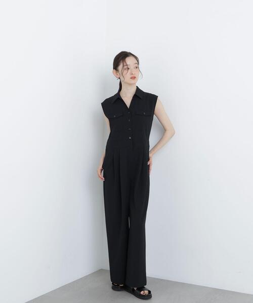 N.(N. Natural Beauty Basic)(エヌエヌナチュラルビューティーベーシック)の「ダブルポケットジャンプスーツ(つなぎ/オールインワン・レディース・ブラック/ベージュ・MEDIUM/P/S)」の1枚目の写真