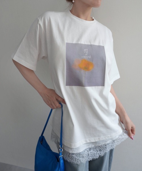 Rashik(ラシク)の「【Rashik】フラワーフォトプリントTシャツ UVカット 接触 冷感(Tシャツ/カットソー・レディース・ピンク/イエロー・FREE)」の3枚目の写真