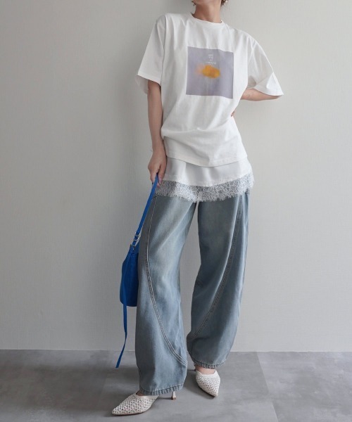 Rashik(ラシク)の「【Rashik】フラワーフォトプリントTシャツ UVカット 接触 冷感(Tシャツ/カットソー・レディース・ピンク/イエロー・FREE)」の4枚目の写真