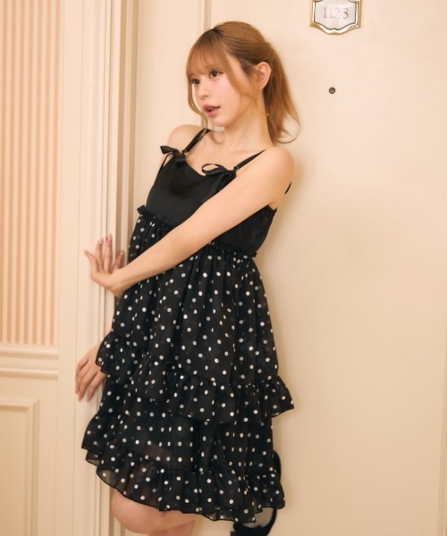 TITTY&CO.（ティティーアンドコー）の「ドットリボンフレアワンピース（ワンピース・レディース・ブラック/ホワイト・FREE）」の10枚目の写真