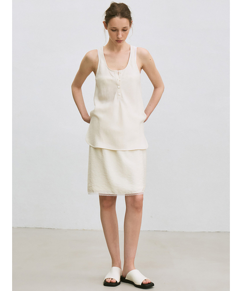 le(ル)の「lace-trim midi skirt (light yellow)(スカート・レディース・その他・FREE)」の1枚目の写真