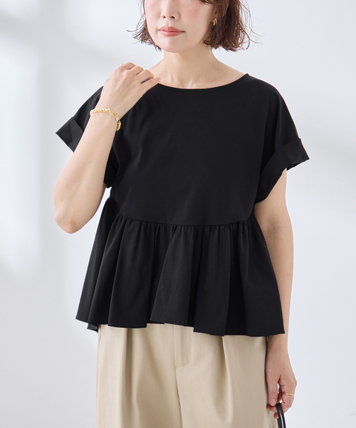 journal standard L'essage(ジャーナルスタンダードレサージュ)の「ペプラムTシャツ(Tシャツ/カットソー・レディース・ブラウン/ブラック・FREE)」の1枚目の写真