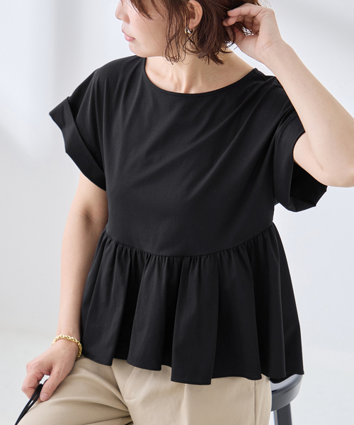 journal standard L'essage(ジャーナルスタンダードレサージュ)の「ペプラムTシャツ(Tシャツ/カットソー・レディース・ブラウン/ブラック・FREE)」の6枚目の写真