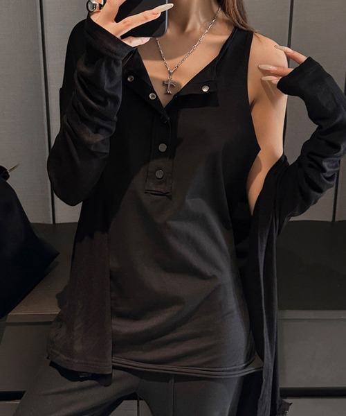 GLAMOROUS JANE(グラマラスジェーン)の「フロントスナップボタンタンクトップ(タンクトップ・レディース・ホワイト/グレー/ブラック・FREE)」の7枚目の写真