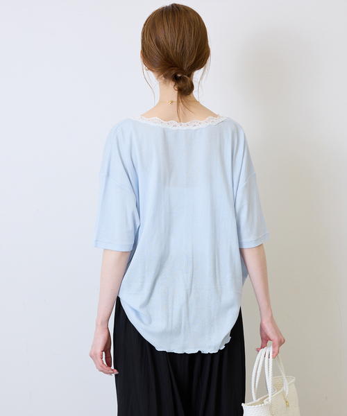 SLOBE IENA(スローブイエナ)の「miller/ミラー SLOBE別注 レースシアーTEE(Tシャツ/カットソー・レディース・ホワイト/スカイブルー/ネイビー/ブラック・FREE)」の19枚目の写真