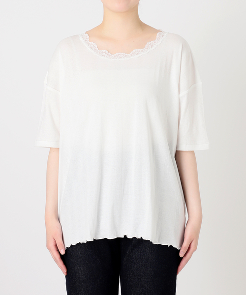 SLOBE IENA(スローブイエナ)の「miller/ミラー SLOBE別注 レースシアーTEE(Tシャツ/カットソー・レディース・ホワイト/スカイブルー/ネイビー/ブラック・FREE)」の11枚目の写真
