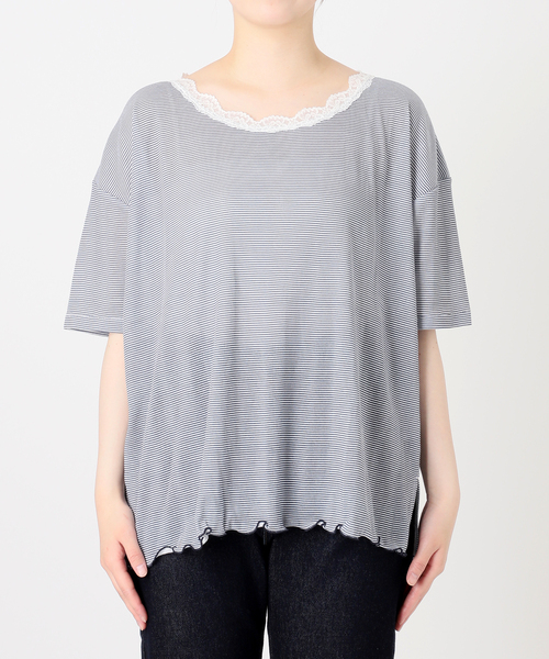 SLOBE IENA(スローブイエナ)の「miller/ミラー SLOBE別注 レースシアーTEE(Tシャツ/カットソー・レディース・ホワイト/スカイブルー/ネイビー/ブラック・FREE)」の13枚目の写真