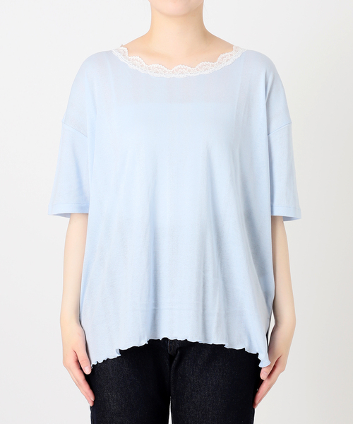 SLOBE IENA(スローブイエナ)の「miller/ミラー SLOBE別注 レースシアーTEE(Tシャツ/カットソー・レディース・ホワイト/スカイブルー/ネイビー/ブラック・FREE)」の7枚目の写真