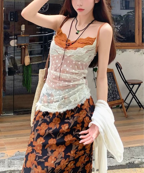 MAISON DE THERESE(メゾン ド テレーズ)の「夏新作 水玉レース 重ね着風キャミソール(キャミソール・レディース・Purple/BROWN・FREE)」の7枚目の写真
