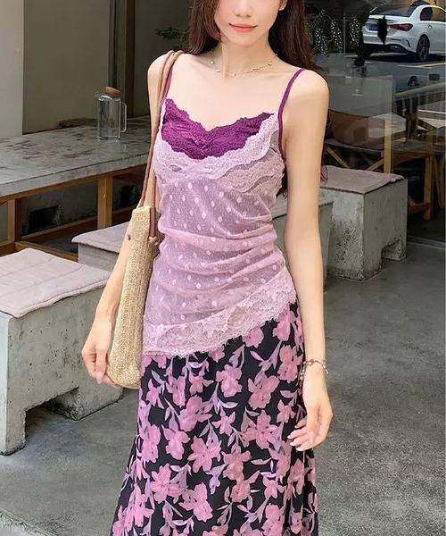 MAISON DE THERESE(メゾン ド テレーズ)の「夏新作 水玉レース 重ね着風キャミソール(キャミソール・レディース・Purple/BROWN・FREE)」の9枚目の写真