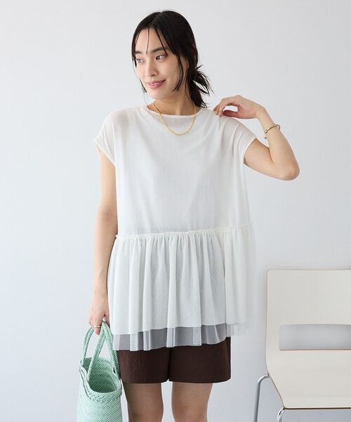 CRAFT STANDARD BOUTIQUE（クラフトスタンダードブティック）の「裾チュールペプラムデザインカットソー（Tシャツ/カットソー・レディース・ホワイト/ダークグレー/ライトグリーン・FREE）」の5枚目の写真