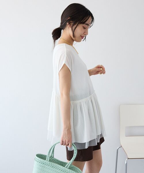 CRAFT STANDARD BOUTIQUE（クラフトスタンダードブティック）の「裾チュールペプラムデザインカットソー（Tシャツ/カットソー・レディース・ホワイト/ダークグレー/ライトグリーン・FREE）」の6枚目の写真