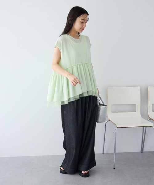 CRAFT STANDARD BOUTIQUE（クラフトスタンダードブティック）の「裾チュールペプラムデザインカットソー（Tシャツ/カットソー・レディース・ホワイト/ダークグレー/ライトグリーン・FREE）」の15枚目の写真