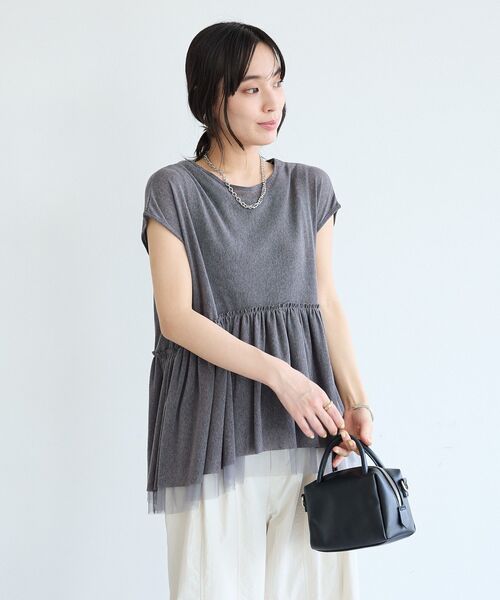 CRAFT STANDARD BOUTIQUE（クラフトスタンダードブティック）の「裾チュールペプラムデザインカットソー（Tシャツ/カットソー・レディース・ホワイト/ダークグレー/ライトグリーン・FREE）」の18枚目の写真