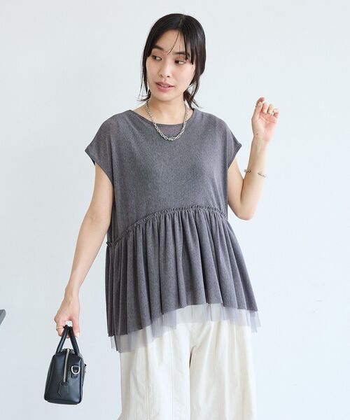 CRAFT STANDARD BOUTIQUE（クラフトスタンダードブティック）の「裾チュールペプラムデザインカットソー（Tシャツ/カットソー・レディース・ホワイト/ダークグレー/ライトグリーン・FREE）」の19枚目の写真