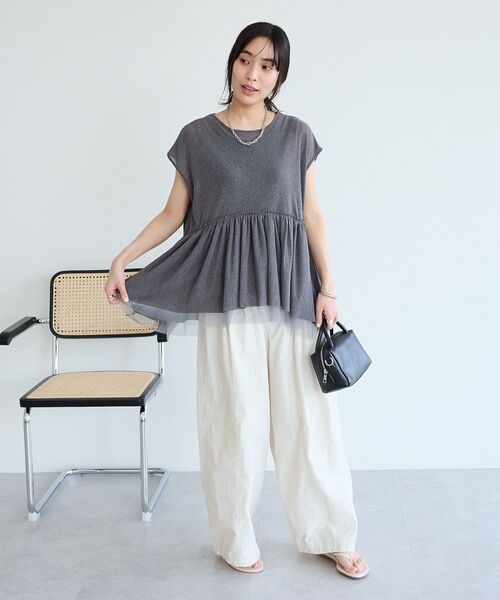 CRAFT STANDARD BOUTIQUE（クラフトスタンダードブティック）の「裾チュールペプラムデザインカットソー（Tシャツ/カットソー・レディース・ホワイト/ダークグレー/ライトグリーン・FREE）」の22枚目の写真