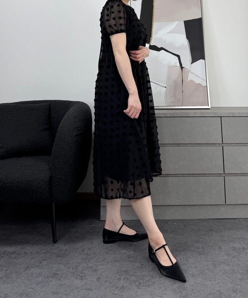 O.W(オーダブリュー)の「【Lサイズ・XLサイズ専門着痩せブランド】ドットシアーワンピース(ワンピース・レディース・ブラック・FREE)」の3枚目の写真