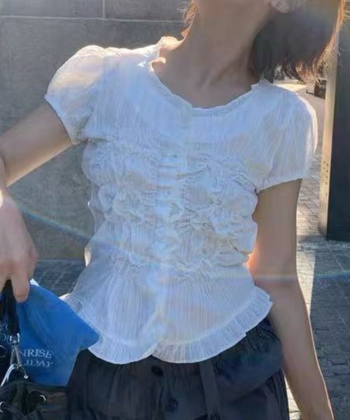 HALEY PESCA（ヘーリーペスカ）の「HALEY PESCA/ヴィンテージフリルシャーリングトップス（シャツ/ブラウス・レディース・ブラック/ホワイト・FREE）」の8枚目の写真