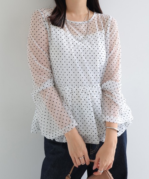 andme(アンドミー)の「フロッキードットシアーペプラムトップス(Tシャツ/カットソー・レディース・ブラウン/ブラック/オフホワイト・FREE)」の15枚目の写真