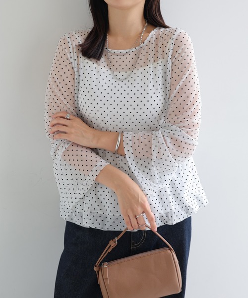 andme(アンドミー)の「フロッキードットシアーペプラムトップス(Tシャツ/カットソー・レディース・ブラウン/ブラック/オフホワイト・FREE)」の16枚目の写真