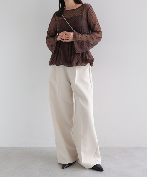 andme(アンドミー)の「フロッキードットシアーペプラムトップス(Tシャツ/カットソー・レディース・ブラウン/ブラック/オフホワイト・FREE)」の14枚目の写真