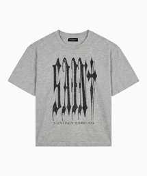 SPゴシックビッグロゴヘビーウェイトクロップ半袖Tシャツメランジグレー