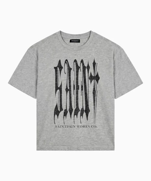 SAINTPAIN(セイントペイン)の「SPゴシックビッグロゴヘビーウェイトクロップ半袖Tシャツメランジグレー(Tシャツ/カットソー・レディース・その他・MEDIUM/LARGE)」の1枚目の写真