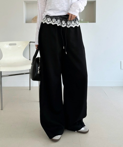Ada.(エイダ)の「スカラップレース ウエストリボン ワイド スウェットパンツ(スウェットパンツ・レディース・ブラック/グレー/ベージュ・M/S)」の7枚目の写真