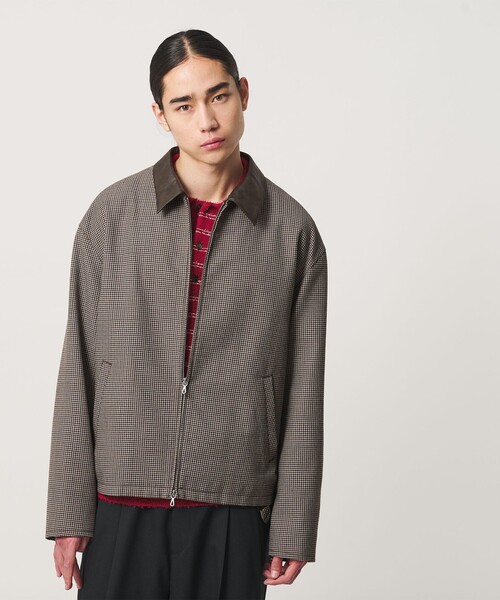 MONKEY TIME(モンキータイム)の「ツイル チェック レザーライク カラー ジャケット(ブルゾン・メンズ・ベージュ/ネイビー・M/S/XL/L)」の3枚目の写真