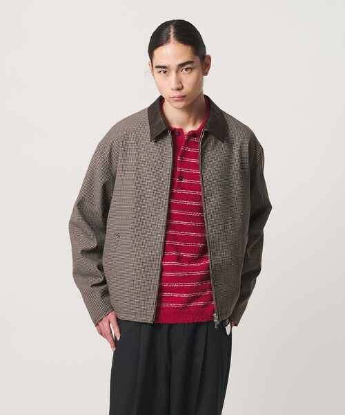 MONKEY TIME(モンキータイム)の「ツイル チェック レザーライク カラー ジャケット(ブルゾン・メンズ・ベージュ/ネイビー・M/S/XL/L)」の4枚目の写真