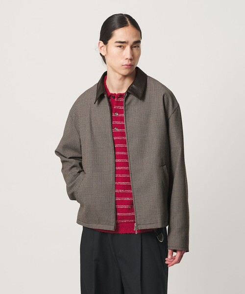 MONKEY TIME(モンキータイム)の「ツイル チェック レザーライク カラー ジャケット(ブルゾン・メンズ・ベージュ/ネイビー・M/S/XL/L)」の5枚目の写真