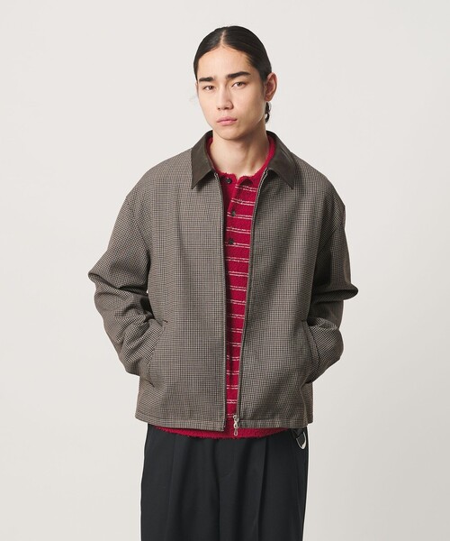MONKEY TIME(モンキータイム)の「ツイル チェック レザーライク カラー ジャケット(ブルゾン・メンズ・ベージュ/ネイビー・M/S/XL/L)」の6枚目の写真