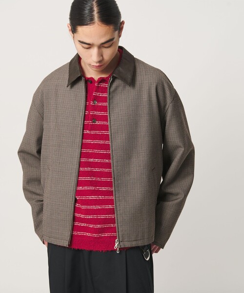 MONKEY TIME(モンキータイム)の「ツイル チェック レザーライク カラー ジャケット(ブルゾン・メンズ・ベージュ/ネイビー・M/S/XL/L)」の7枚目の写真
