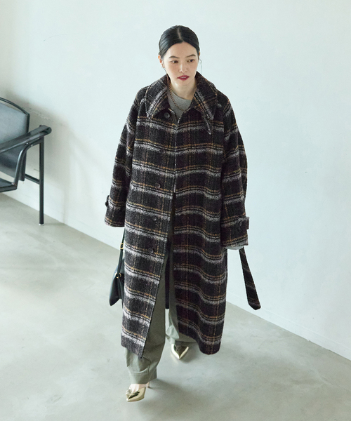 journal standard L'essage(ジャーナルスタンダードレサージュ)の「SUPER100モッサ/GIOLICAチェック バルカラーコート(ステンカラーコート・レディース・オリーブ/ブラック・38/36)」の2枚目の写真