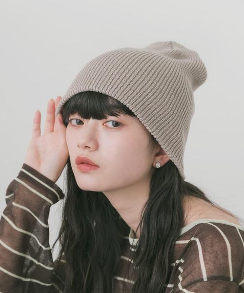 SMELLY(スメリー)の「ルーズソフトリブビーニー(ニットキャップ/ビーニー・レディース・ライトブルー/グレー系その他/ブラック・-)」の1枚目の写真