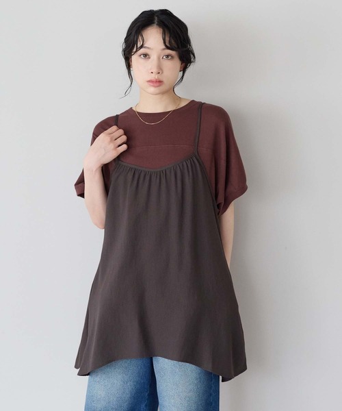 HEART MARKET(ハートマーケット)の「【接触冷感×吸水速乾】さらさらスラブイレヘムキャミチュニック(チュニック・レディース・ブラック/チャコール/ダークブラウン/ナチュラル・FREE)」の3枚目の写真