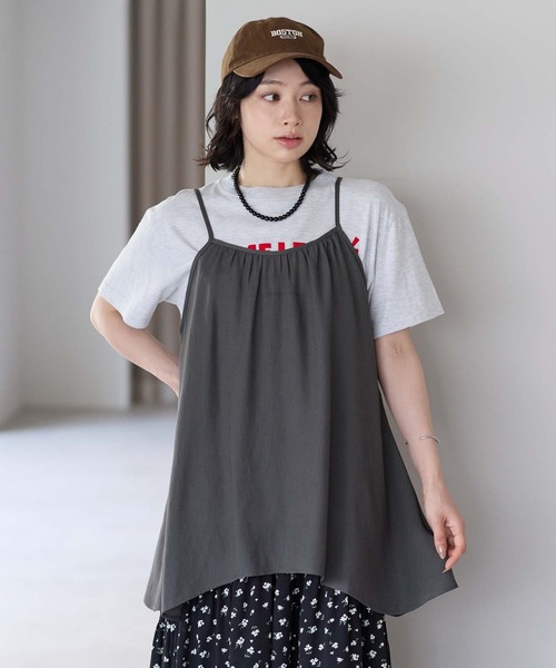 HEART MARKET(ハートマーケット)の「【接触冷感×吸水速乾】さらさらスラブイレヘムキャミチュニック(チュニック・レディース・ブラック/チャコール/ダークブラウン/ナチュラル・FREE)」の2枚目の写真