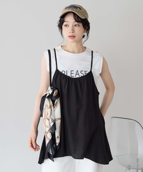 HEART MARKET(ハートマーケット)の「【接触冷感×吸水速乾】さらさらスラブイレヘムキャミチュニック(チュニック・レディース・ブラック/チャコール/ダークブラウン/ナチュラル・FREE)」の1枚目の写真