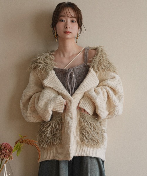 mideal(マイディール)の「cable design knit jacket / ケーブルデザインニットジャケット(その他アウター・レディース・グレー/ボルドー/アイボリー・FREE)」の1枚目の写真