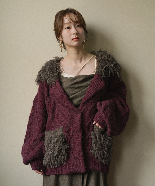 mideal(マイディール)の「cable design knit jacket / ケーブルデザインニットジャケット(その他アウター・レディース・グレー/ボルドー/アイボリー・FREE)」の3枚目の写真
